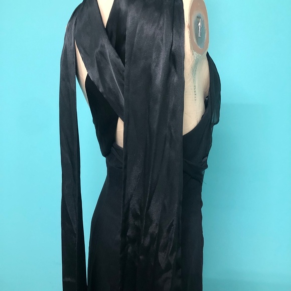 VTG Y2K~Watters & Watters~Black Halter Chiffon Satin Mermaid Evening Formal~8 - Picture 13 of 15